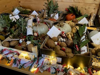 Christmas vegetable boxes - 12 boxes were given to participants in the Community Allotment project when we gathered for mince pies just before